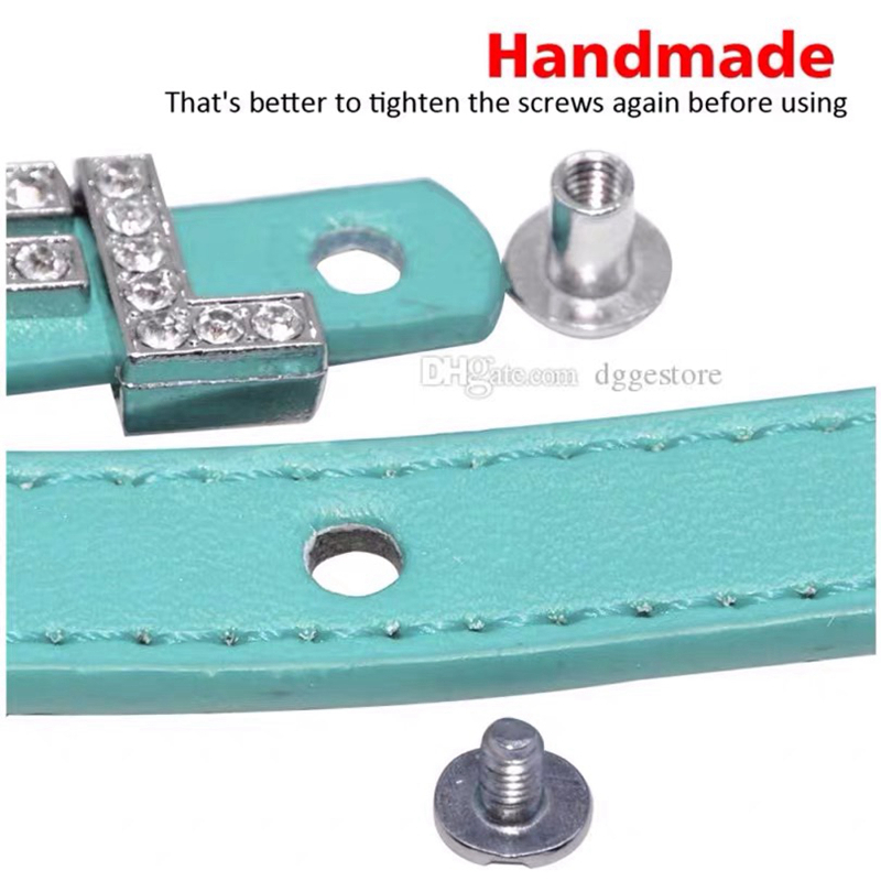 PU Leather Custom Dog Collars with Rhie Personalized Name Letters Diamante Jewelry Gems DIY Pet Tag Croco Collar Charms for Small Medium Dogs Large Ca