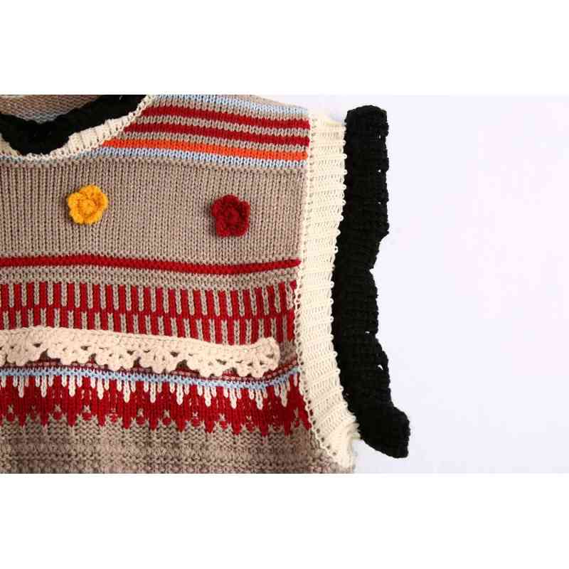 Fashion Women Knitwear Weskit Autumn Colorful Female Waistcoat Casual 3D Flower Print Ladies Vest Girls Knits Coats 210430
