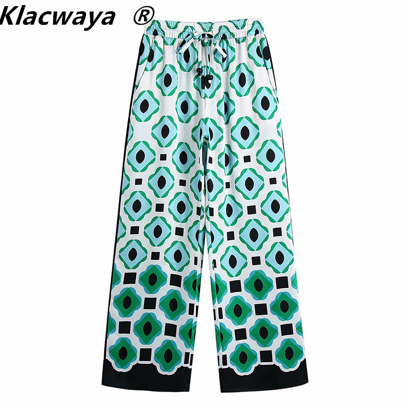Women Chic Fashion Geometric Print Wide Leg Pants Vintage High Waist Drawstring Female Ankle Trousers Mujer 210521, As shown
Women Chic Fashion Geometric Print Wide Leg Pants Vintage High Waist Drawstring Female Ankle Trousers Mujer 210521, As shown