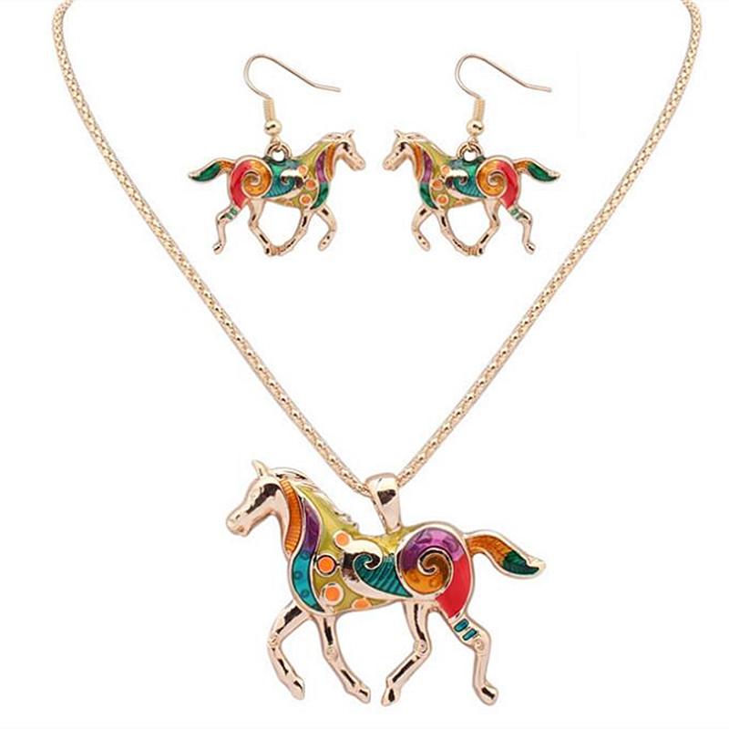 Pendant Necklaces Timlee N162 Fashion Drops Of Oil Rainbow Horse Necklace , Set Jewelry Wholesale