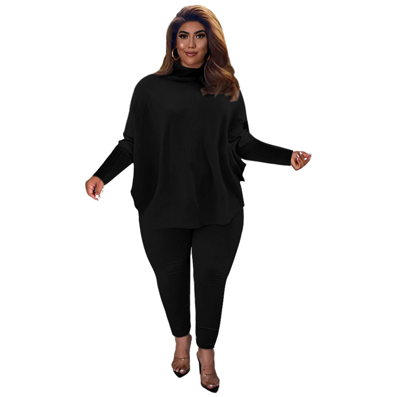 3XL 4XL 5XL Plus Size Knitted Outfits Women Tracksuits Two Piece Set Fall Winter Sweatsuits Puff Sleeve Sweatshirt top Pants Matching Set sportswear