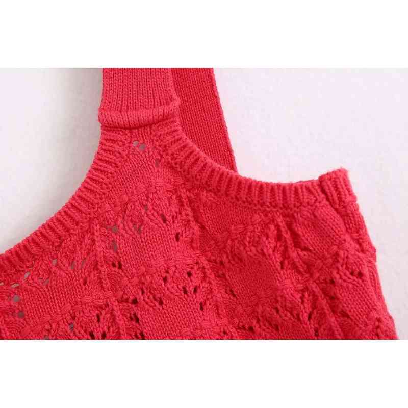 women elegant slim tank tops fashion ladies red jacquard casual female knitted bomb girls chic knitwear 210430