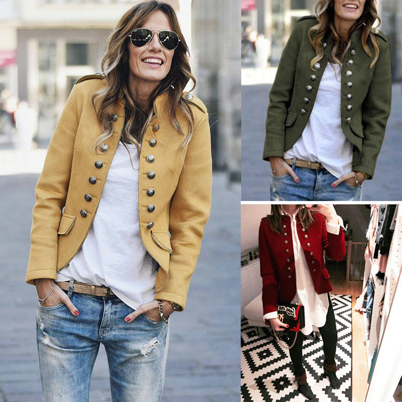 Autumn Crop Jacket Women Korean Boyfriend Cape Fashion Button Suit Long Sleeve Yellow Woman Casual Female 210428