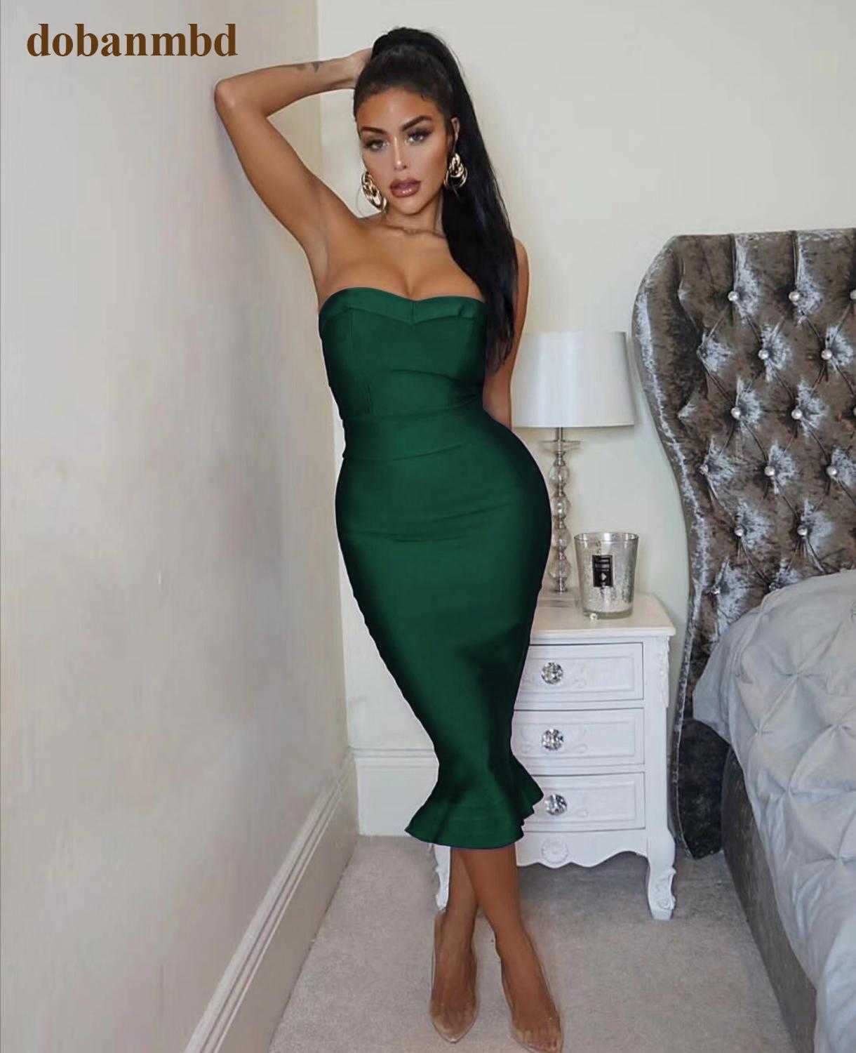 Women's Fashion Sexy Bandage Dress Party Strapless Bodycon Fishtail Knitted Autumn Mermaid Christmas Vestido 210623