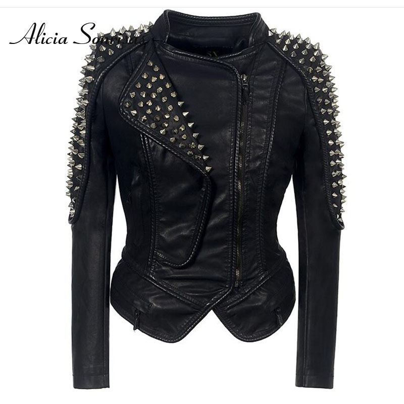 Women Leather Jacket New Spikes Stars Slim Metal Silver Rivet Metallic PU Punk Biker Coats SX01, Black
Women Leather Jacket New Spikes Stars Slim Metal Silver Rivet Metallic PU Punk Biker Coats SX01, Black