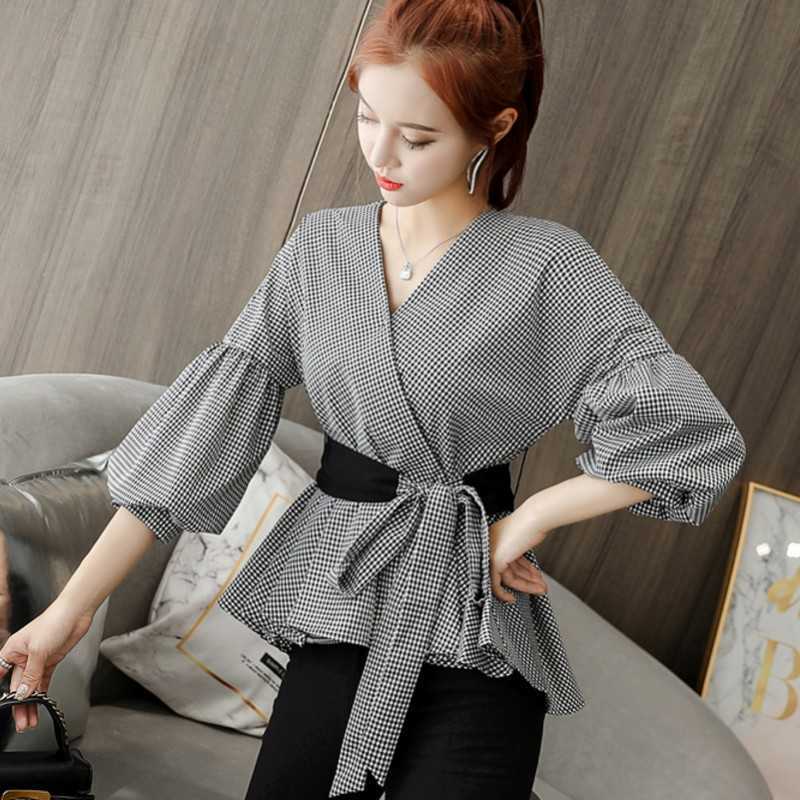 Women Spring V-neck Elegant Blouses Flare Long Sleeve Elastic Waist Shirts Office Lady Sashes Bow Tie Blusa Female Tops 210601, Photo color
Women Spring V-neck Elegant Blouses Flare Long Sleeve Elastic Waist Shirts Office Lady Sashes Bow Tie Blusa Female Tops 210601, Photo color