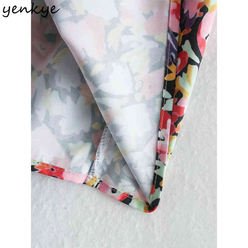 YENKYE Multicolor Floral Print Dress Women O Neck Long Sleeve Pleated Casual Dress Female Midi Vestido Plus Size 210515