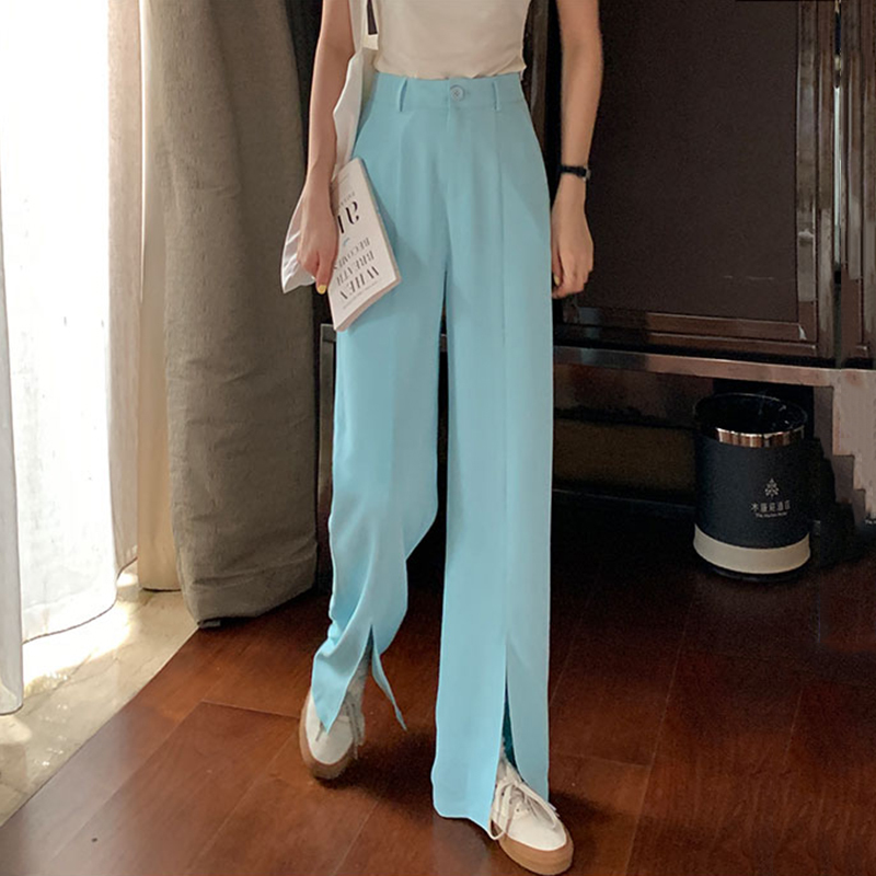 MATAKAWA Split Wide Leg Woman Pants High Waist Straight Women Pants Drape Mopping Suit Trousers Long Casual Pants for Women 210513