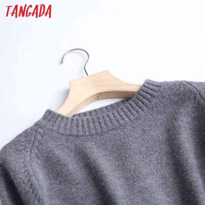 Tangada Women Fashion Elegant Beige Knitted Sweater Jumper O Neck Female Oversize Pullovers Chic Tops 6D24 211109