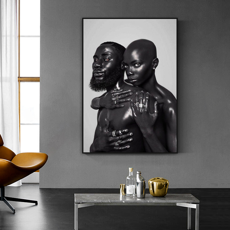 Black Couple Nude Art Poster African Woman and Man Canvas Painting Modern Canvas Wall Art Prints Living Room Decoration Pictures