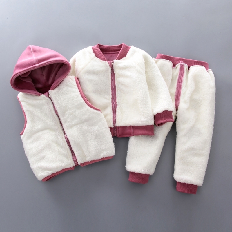 Fashion Infant Clothing Winter Baby Suit Girls Clothes Boys Thick Coat + Top+ Pants Warm Set 210508