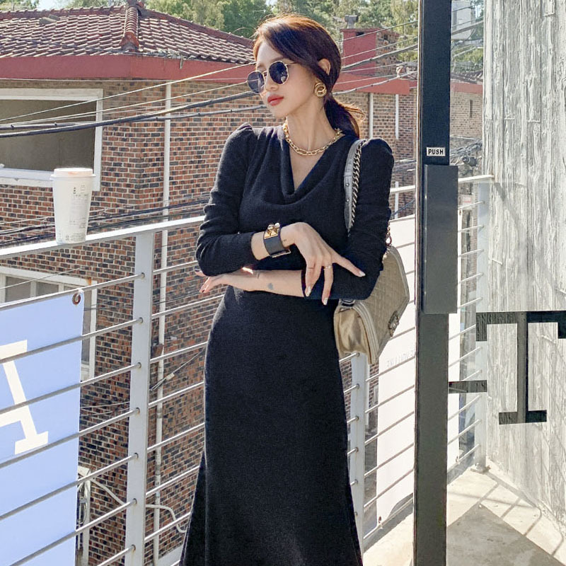Autumn Winter Women O-Neck Knitted Dress Elegant Temperament Casual Slim Long Sleeve Solid es 210506
