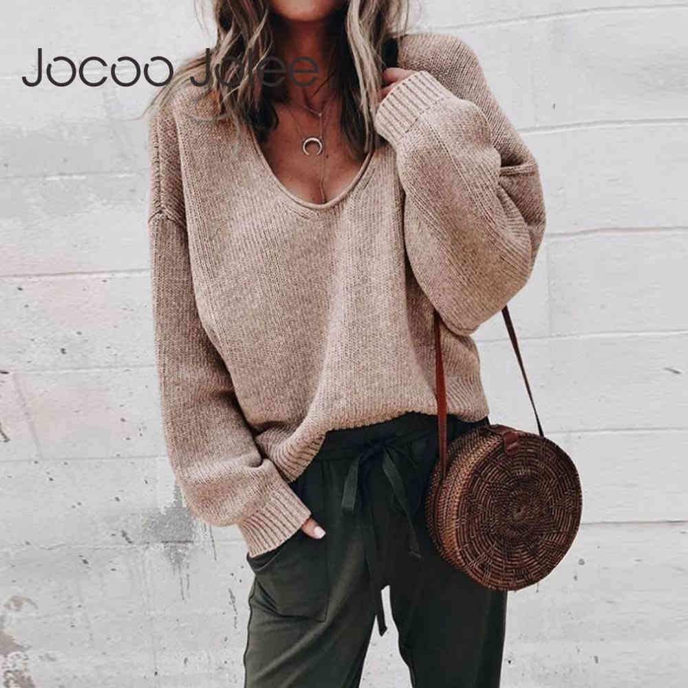 Women Sexy Long Sleeve V Neck Knitted Sweater Casual Solid Black Loose Pullover Vintage Streetwear Jumper 210428