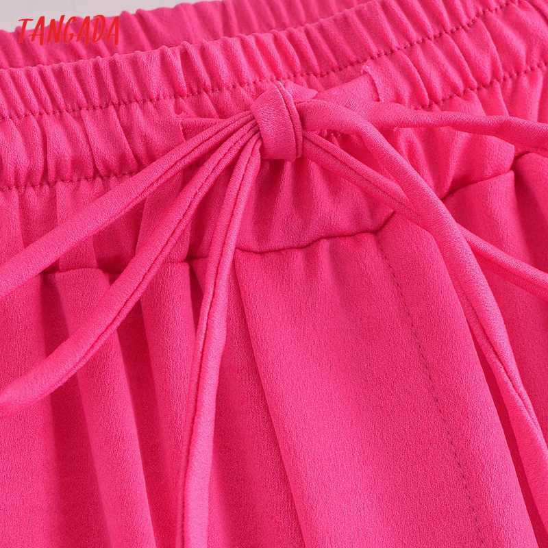 Tangada Fashion Women Pink Wide Leg Suit Pants Trousers Bow Strethy Waist Office Lady Pantalon 3W110 211115