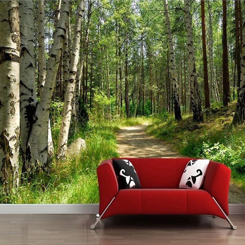 Custom Murals Wallpaper 3D Green Forest Birch Path Photo Wall Painting Living Room TV Sofa Background Decor
