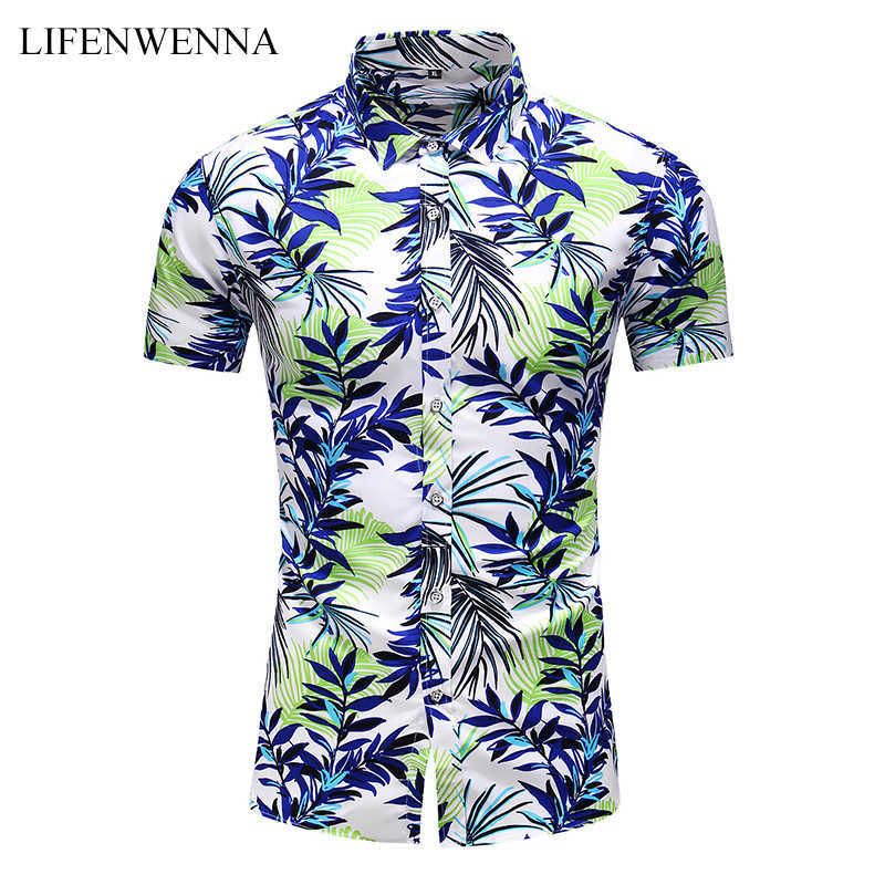 45KG-120KG Summer Fashion Men's Hawaiian Tropical Print Casual Button Down Beach Holiday Short Sleeve Shirt 5XL 6XL 7XL 210528