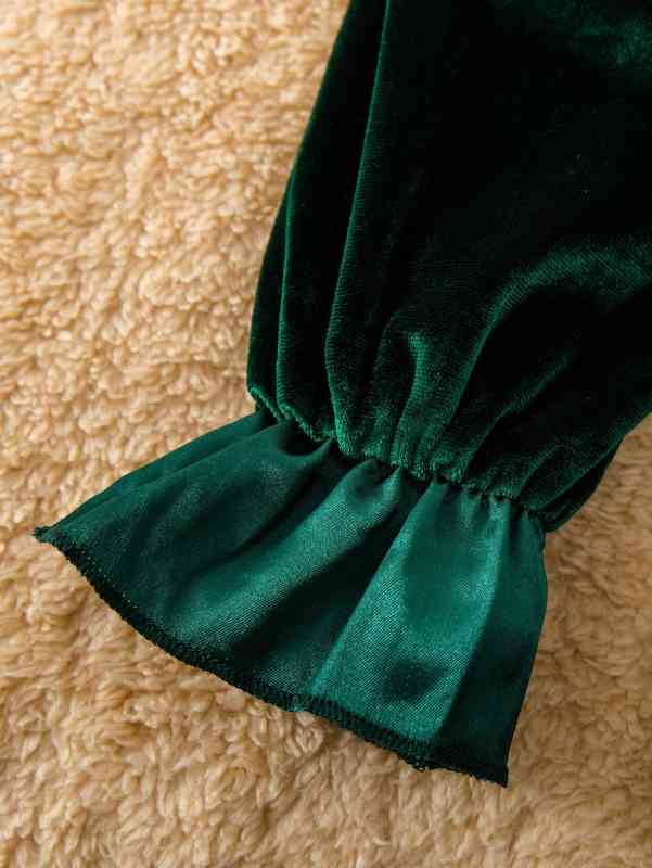 Baby Flounce Sleeve Bow Front Ruffle Hem Velvet Dress SHE