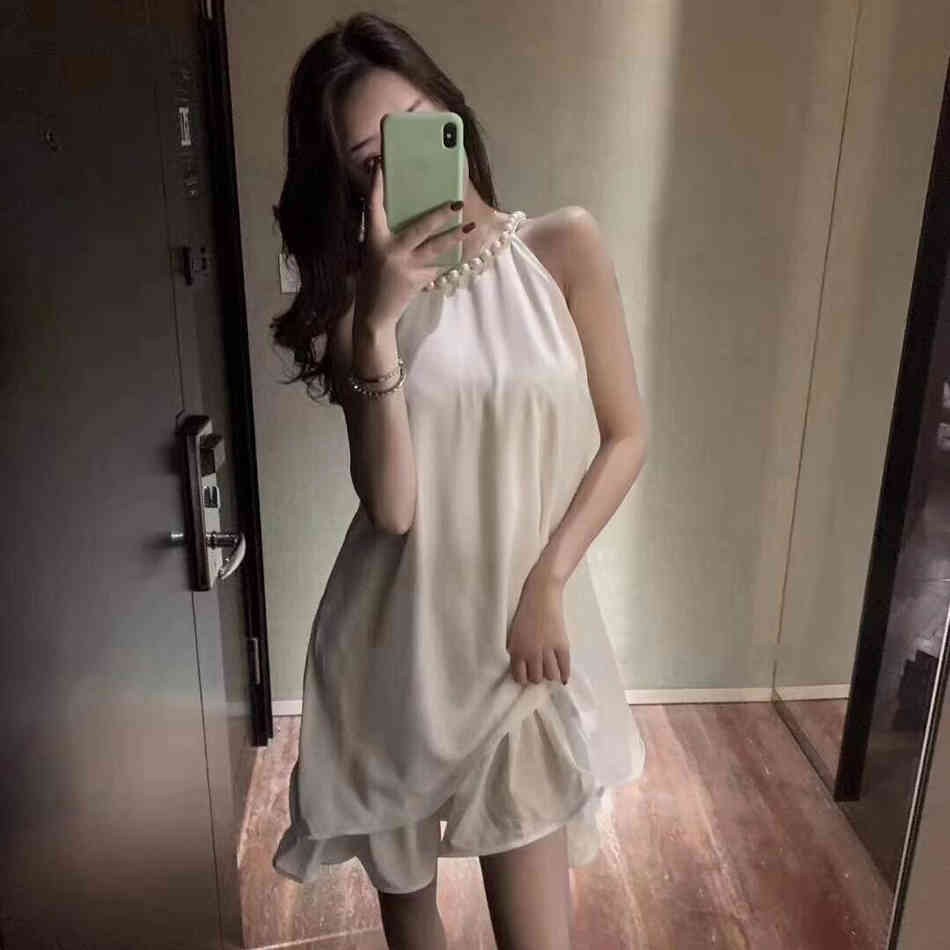 Free Summer Women's Tulle Dress Sexy O-neck Pearl Beaded Sleeveless A-line Club Party Mini Vestido 210524