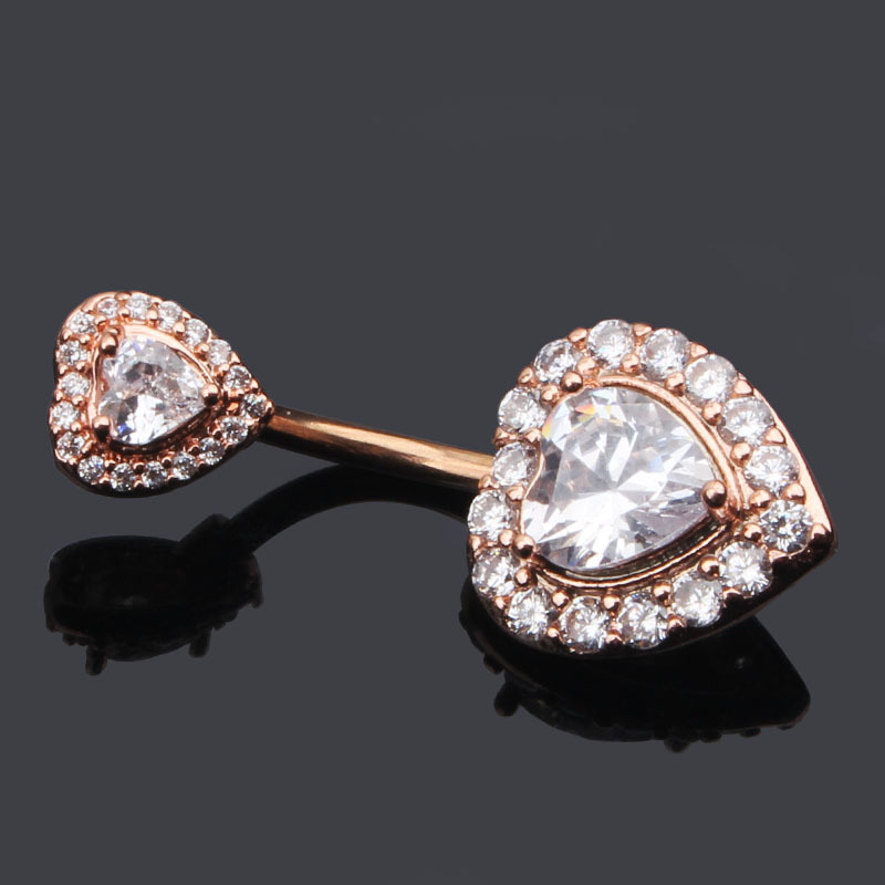 Allergy Free Stainless Steel Navel Belly Button Rings Gold Button Designer Jewelry Cubic Zircon Diamond Heart Belly Stud Piercing Body Jewelry for Wom