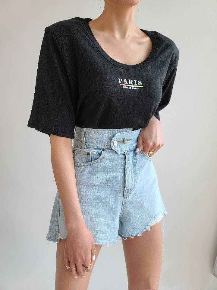 Ladies Summer High Waist Two Buttons Washed Raw Edge Denim Shorts Women booty shorts women high waist 210714