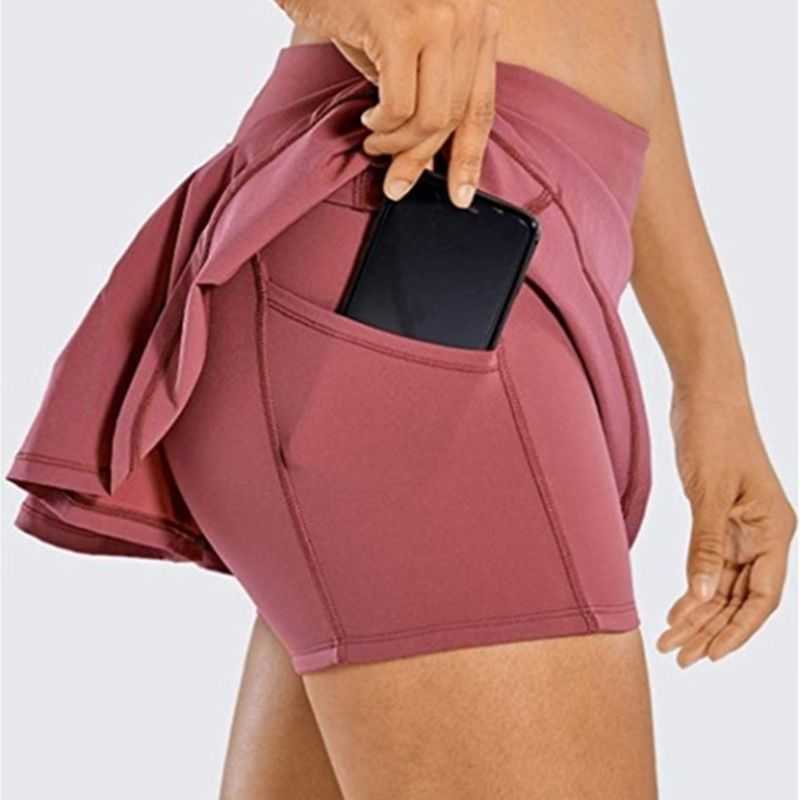 Women 2-In-1 Tennis Skorts Athletic Sports Running Pleated Golf Skirts Shorts X7YA 210308