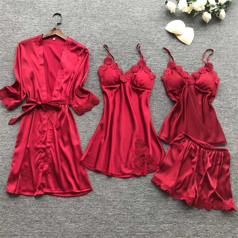 Pajama set for women luxury satin sleepwear embroidery flowers home wear 4 pieces pyjamas vest+coat+shorts silk nightwear 211109, Yellow
Pajama set for women luxury satin sleepwear embroidery flowers home wear 4 pieces pyjamas vest+coat+shorts silk nightwear 211109, Yellow