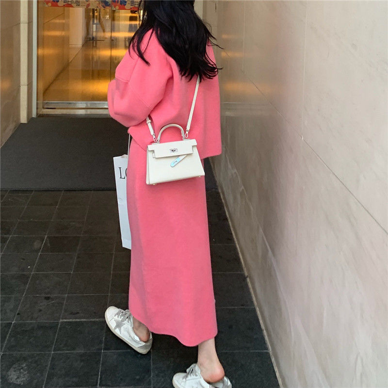 Skirts 2 Piece Set Women Knitting Pullover Sweater Casual Loose Knitted Skirt Autumn Winter Korean Suit 210422