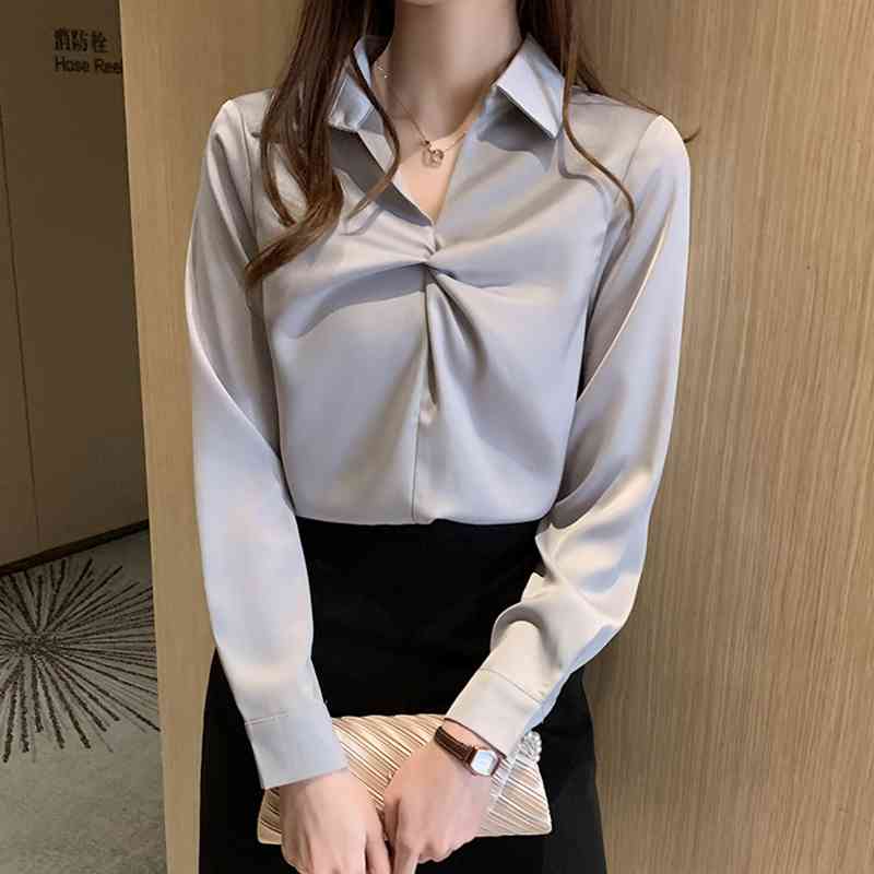 Satin Women Blouse Pullover Straight Shirt Long Sleeve Female Shirts Autumn Korean Elegant All-match Tops 10507 210508