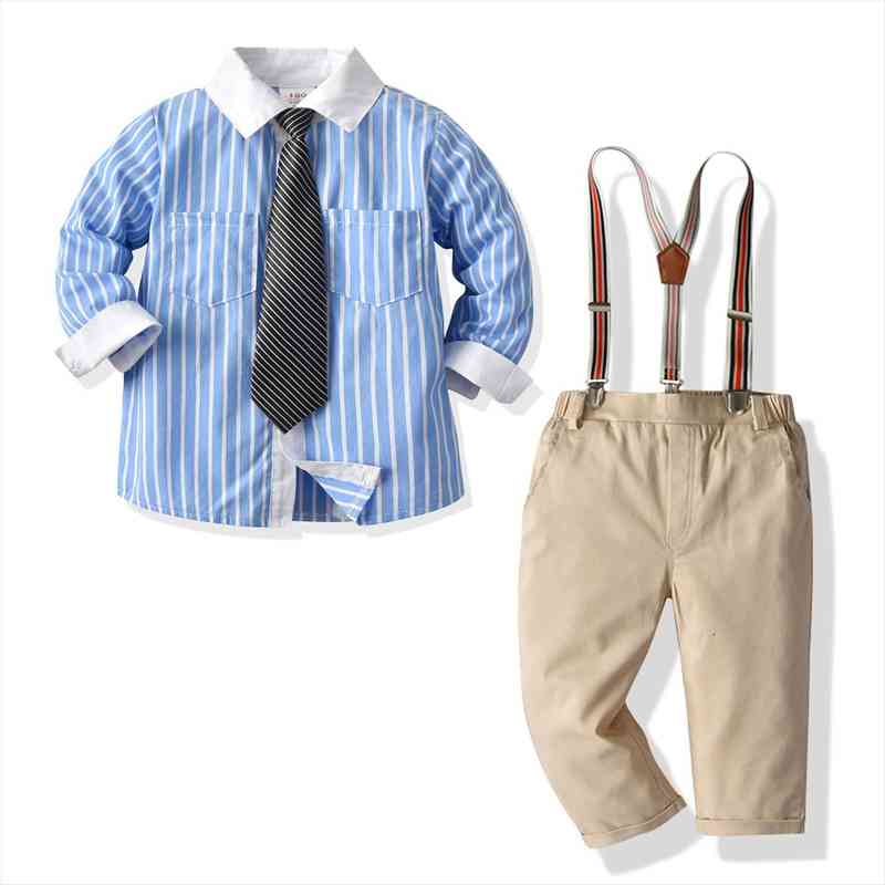 Kid Boy Top Suspender Pants, Lapel Neck Tie Buttons Long Sleeves Striped Chest Pocket Shirt Sling Bottoms Spring Autumn, White
Kid Boy Top Suspender Pants, Lapel Neck Tie Buttons Long Sleeves Striped Chest Pocket Shirt Sling Bottoms Spring Autumn, White