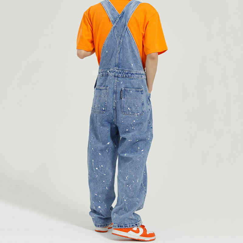 IEFB Men's Clothing Blue Denim Overalls Fashion Loose Wash Do Old Splash Ink Jeans Jumpsuit For Male Summer 9Y6781 210524