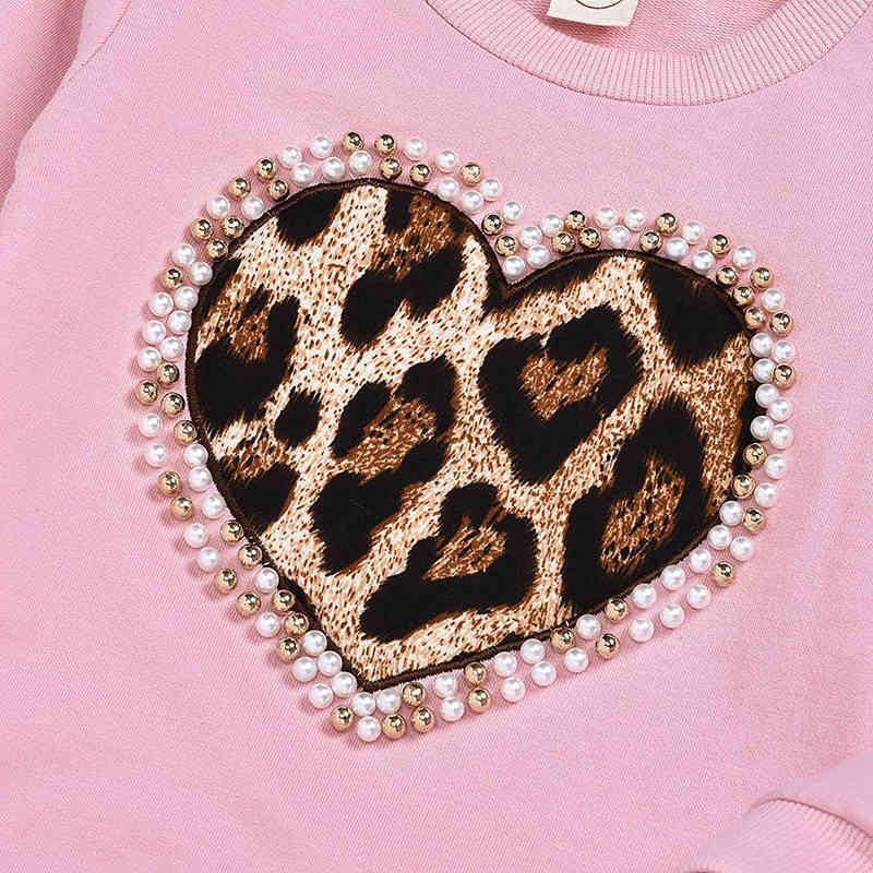 Toddler Baby Girl Autumn Winter Clothes Set Long Sleeve Leopard Sweatshirt Tops+Pants 2pcs Kids Outfits Clothing 210515