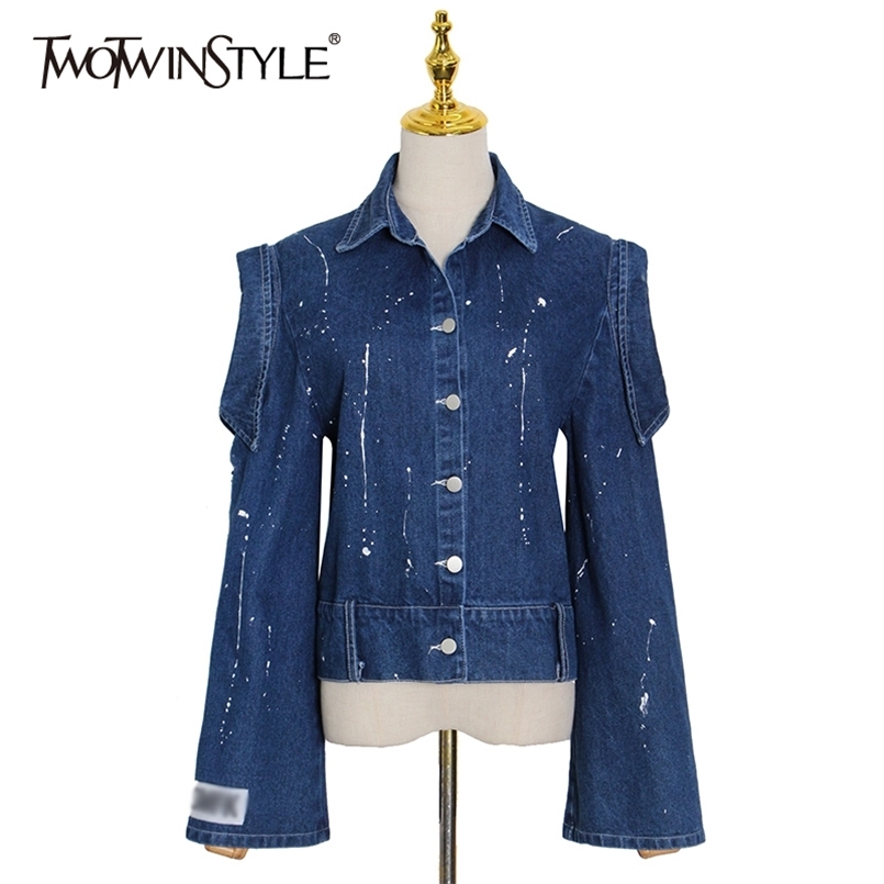 Casual Denim Jacket For Women Lapel Long Sleeve Hit Color Print Jackets Female Fashion Clothing Spring 210524, Black
Casual Denim Jacket For Women Lapel Long Sleeve Hit Color Print Jackets Female Fashion Clothing Spring 210524, Black