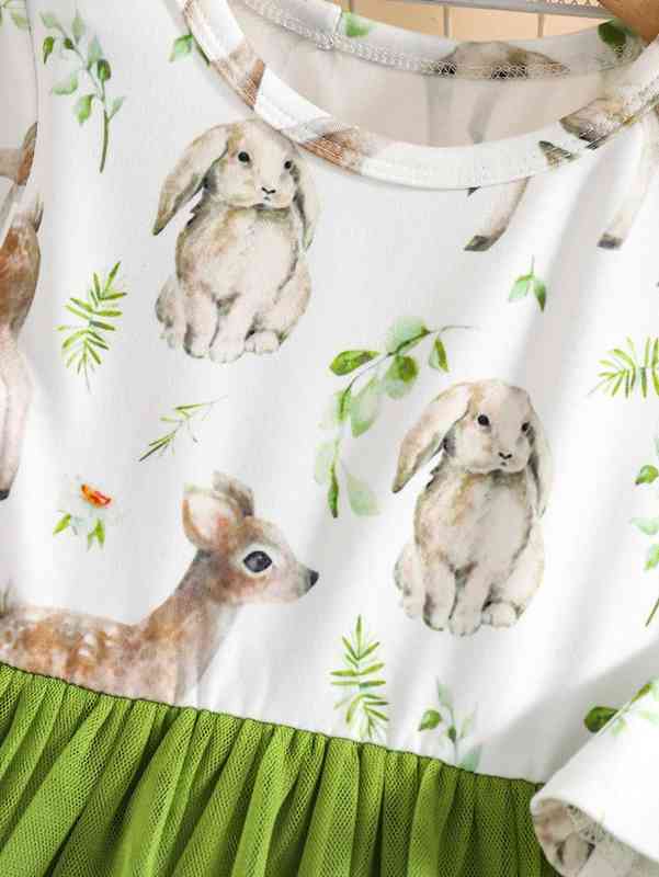 Baby Animal & Plant Print Mesh Hem Dress & Headband SHE