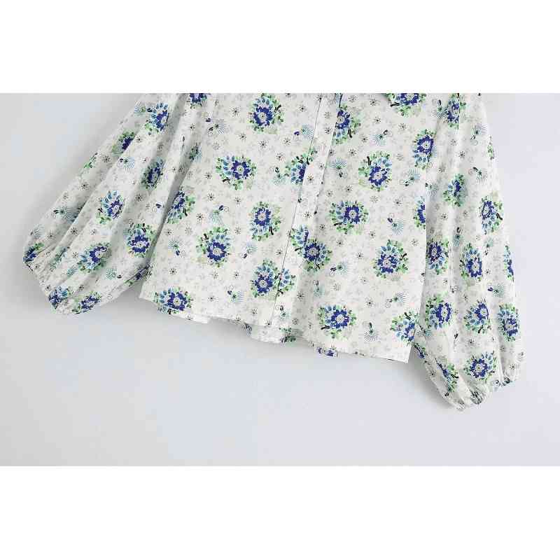 vintage boho women blouses summer white ladies turn-down collar shirts fashion printed female short girls shirt 210430
