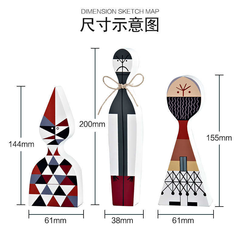 3 pieces Home Decorative Toy Wooden Dolls Boy and Girls Gift Crafts Decor Wood Figurines Arrival 210804