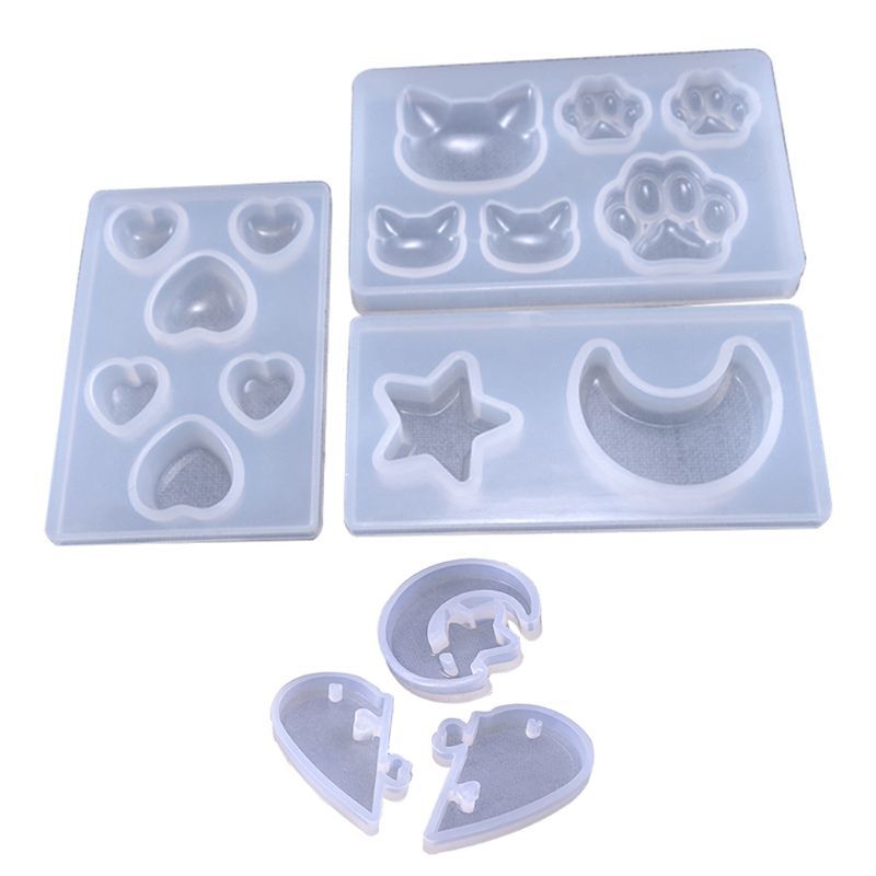 5 5-Pcs Star Moon/Cat Footprint/Love Heart Jewelry Silicone Paint With Gat For Polymer Clay, Crafting, Hars Epoxy, Hanger Diy