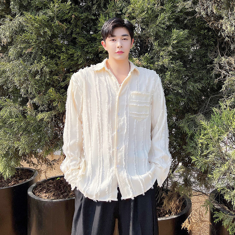 IEFB Korean Trend Niche Apricot Long Sleeve Men's Shirt Lapel Causal Niche Single Pocket Shirts For Male 9Y7543 210524