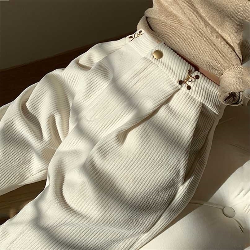 Corduroy wide-leg pants women autumn and winter high waist drape loose white velvet straight thin corduroy 211115