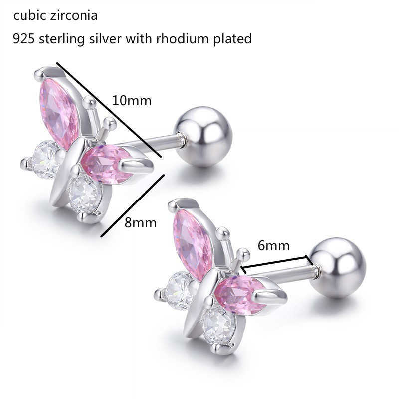Sterg Sier Butterfly Pink CZ Screw Back Earrings for Kids, Women 4