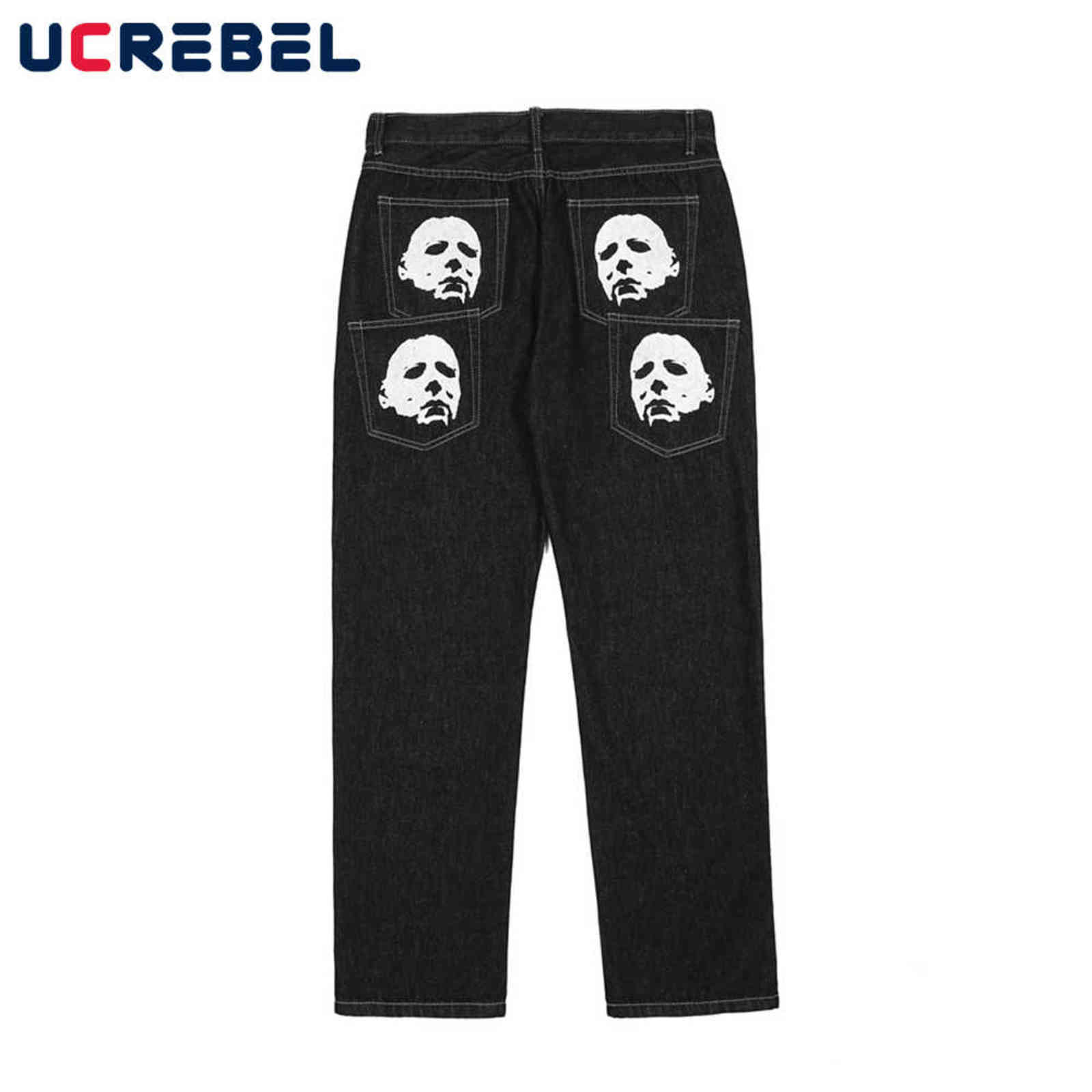 Spoof Portrait Print Denim Pants Mens High Street Loose Straight-leg Pants Streetwear Casual Jeans Trousers Men 211120