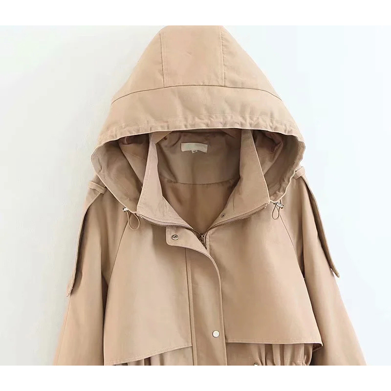 women fashion cape hooeded zipper overcoat coats ladies full sleeve solid slim trench chic female streetwear 210521