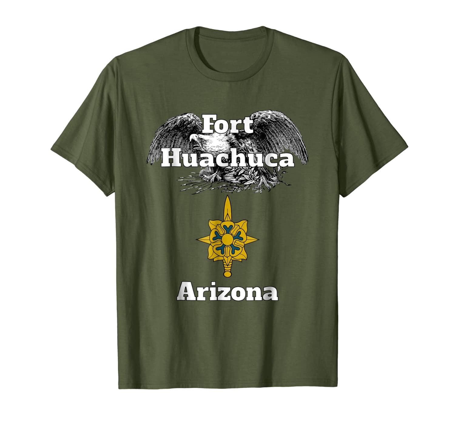 fort huachuca military intelligence branch design t-shirt, White;black 
fort huachuca military intelligence branch design t-shirt, White;black