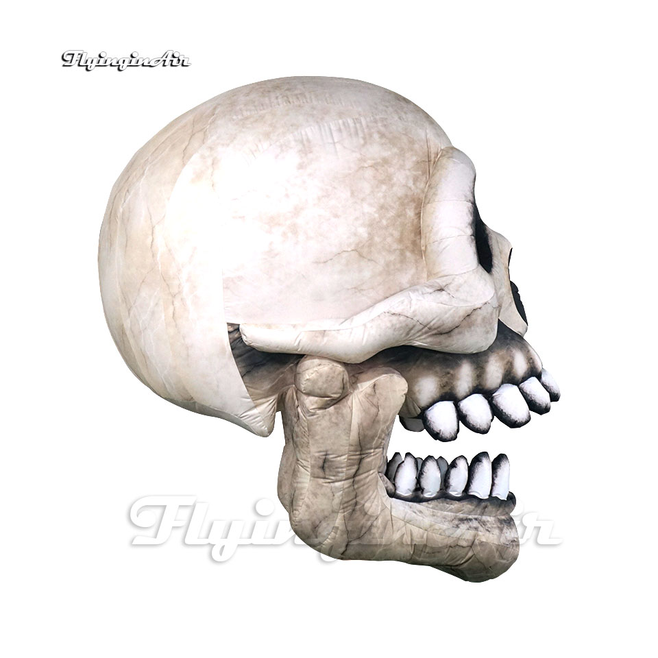 Personalized Scary Lighting Inflatable Devil Skull White Air Blown Death Head Bone Model Cranium Balloon For Halloween Party Decoration