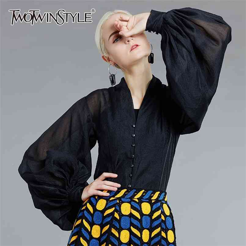 See Through Black Blouse For Women Stand Collar Lantern Long Sleeve Casual Loose Shirt Female Fashion Spring 210524
See Through Black Blouse For Women Stand Collar Lantern Long Sleeve Casual Loose Shirt Female Fashion Spring 210524