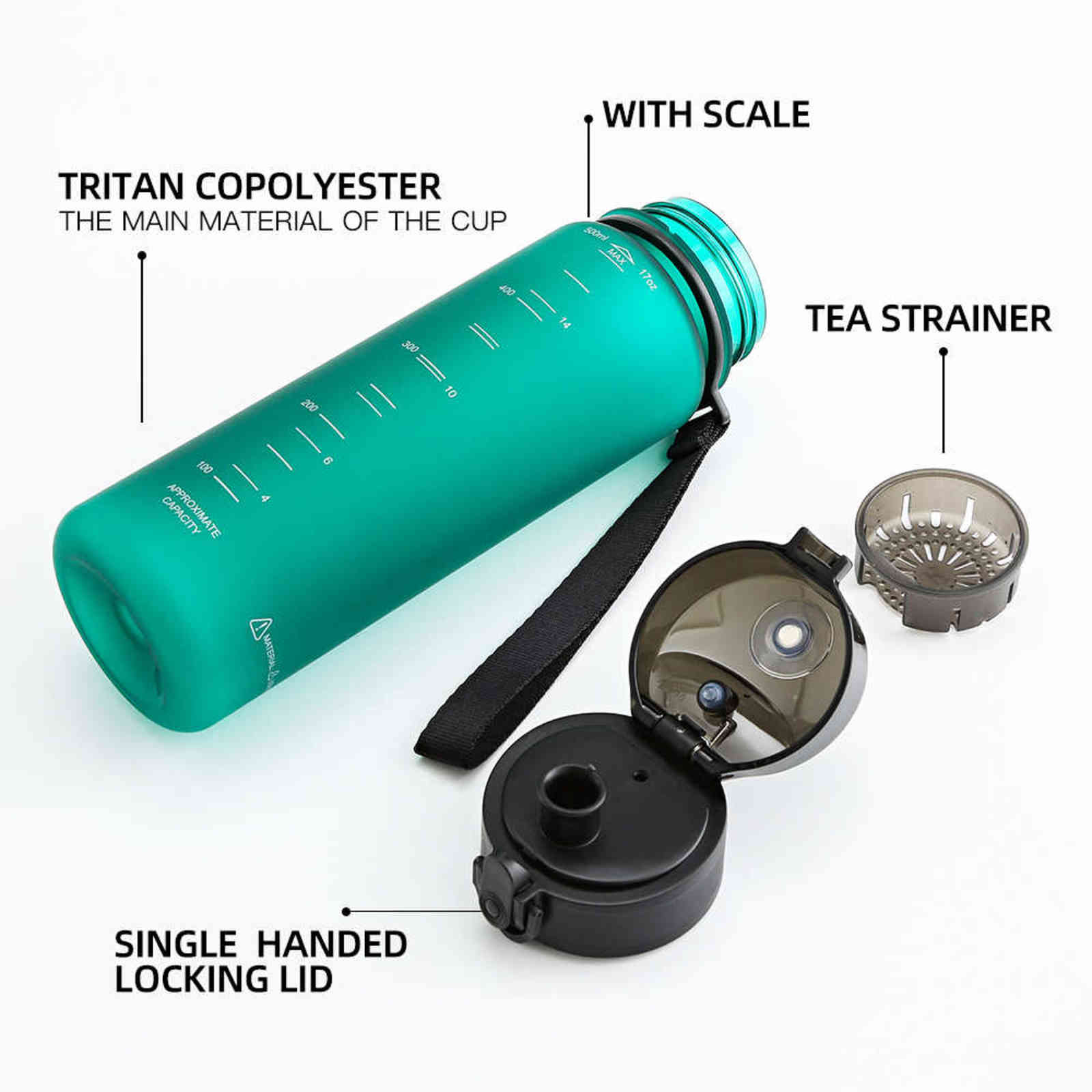 UZSPACE Sport Water Bottle 800ml 1000ml BPA Free Leakproof Reusable Tritan for Fitness Lightweight Sustainable 211122 - view 6