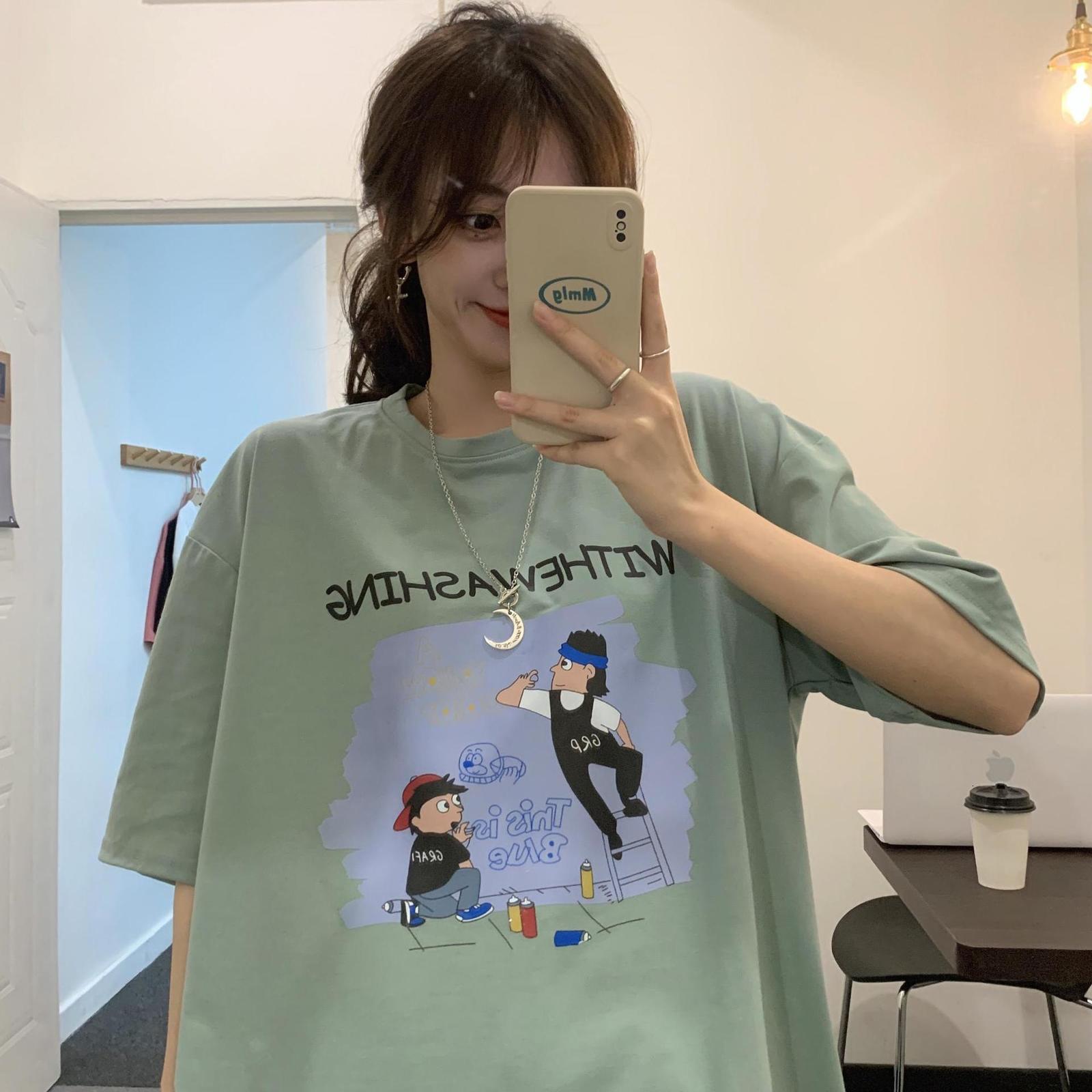 Women's T-Shirt 2021 summer fashion around the neck short female sleeve mid-length plus size half printed loose, Army green.
Women's T-Shirt 2021 summer fashion around the neck short female sleeve mid-length plus size half printed loose, Army green.