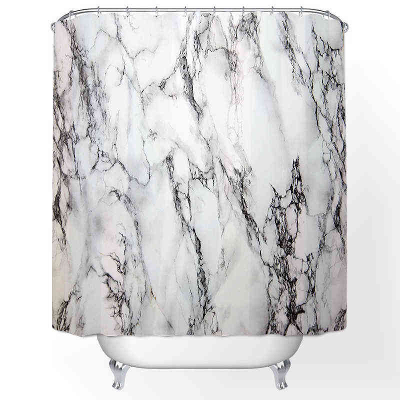 Marble Printing Bathroom Curtain Shower with Hook Waterproof Curtains Set Non-slip Rugs Toilet Lid Cover Bath Mat Home Decor 211130