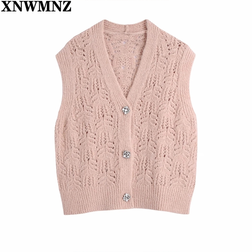 Women Sweet Fashion With Bejewelled Buttons Knitted Vest Sweater Vintage Sleeveless Female Waistcoat Chic Tops 210520, Pink 
Women Sweet Fashion With Bejewelled Buttons Knitted Vest Sweater Vintage Sleeveless Female Waistcoat Chic Tops 210520, Pink