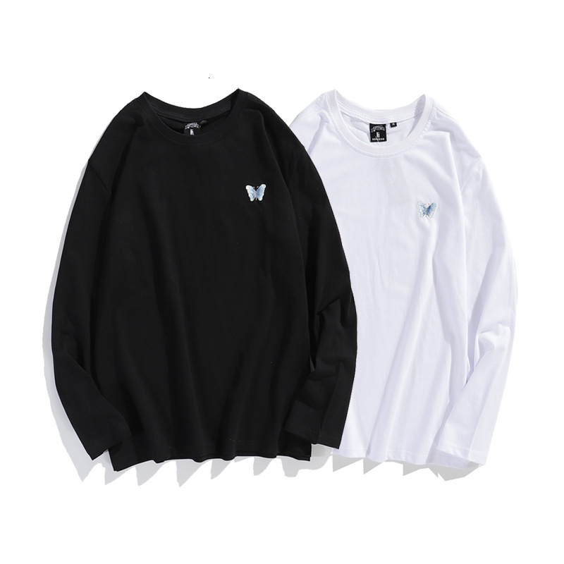 t shirt men's long sleeve autumn clothing trend pure cotton loose butterfly embroidery fashion, White;black
t shirt men's long sleeve autumn clothing trend pure cotton loose butterfly embroidery fashion, White;black