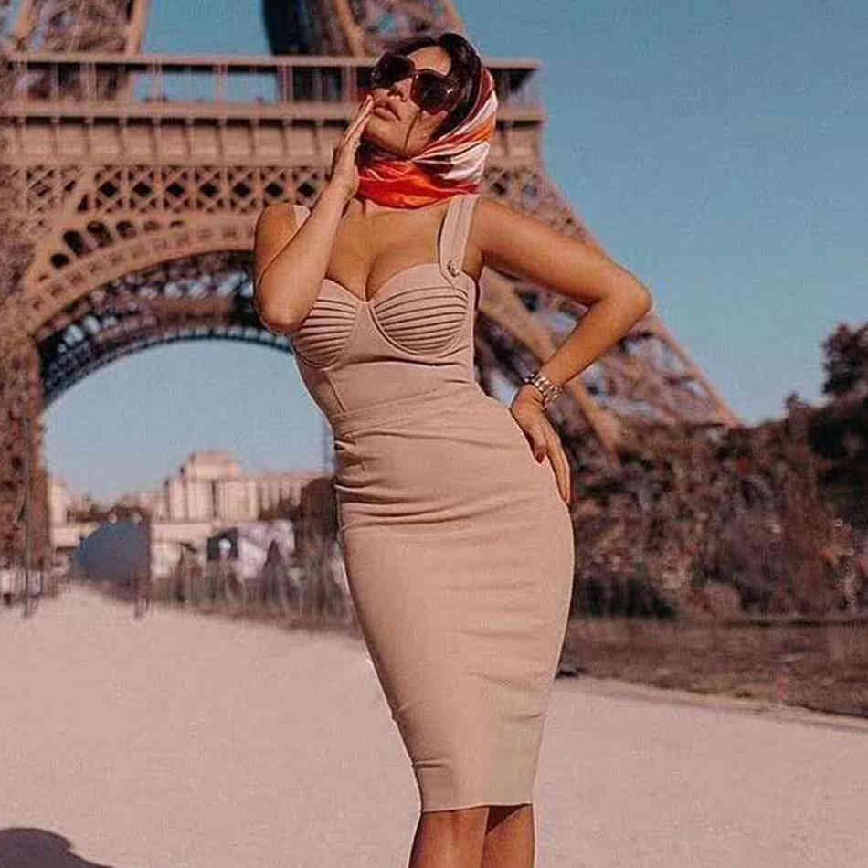 High Quality Red Blue Bodycon Non-Slip Rayon Bandage Dress Sleeveless Sexy Celebrity Party 210525